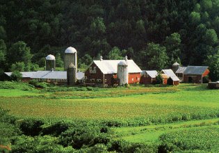 A Vermont farm nestled in a verdant valley.