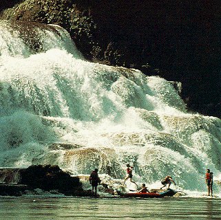 Paddlers come ashore at Bucilja Falls.