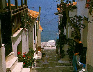 A narrow alley in Samos, Greece.