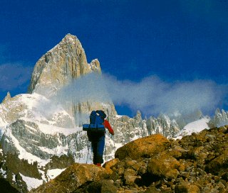 Trekking near the Fitzroy range in Patagonia.