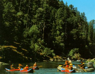 Paddlers enjoy the Rogue's verdant riverside.