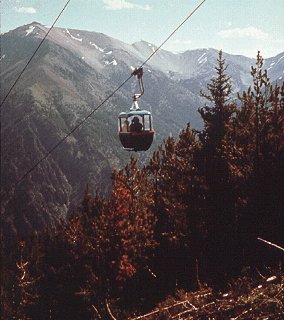 A gondola glides over the Wallowa Mountains.