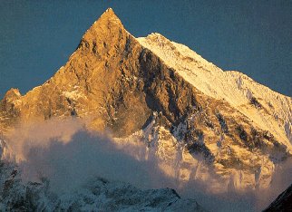 The spectacular summit of Machapuchare.