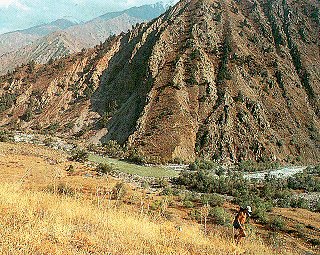 Hiking in the vast steppes around Tien Shan.