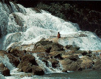 Time out below the cascading Budzilha waterfalls.