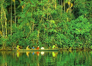 Plying jungle waterways by dugout canoe.