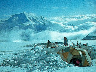 Camping at 14,200 feet on Mt. McKinley.