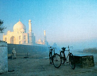 Pausing by the Taj Mahal in Agra.