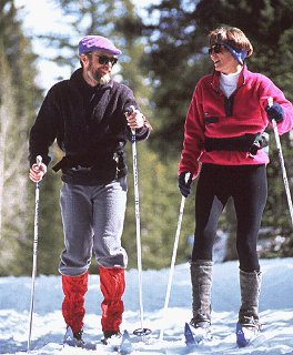 Skiers in Vermont's rolling hills.