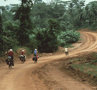 Bicycling on an African road.