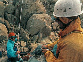 Climbers prepare for an ascent at Joshua Tree.