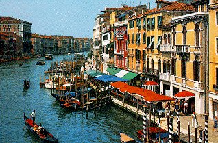 The colorful canals and gondoliers of Venice.