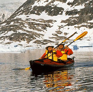 Kayaking with sun and ice.