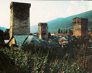 Rooftops in Mestiya, Georgia.