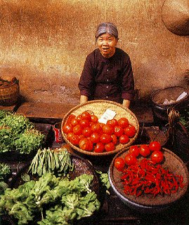 The Hanoi marketplace in Vietnam.