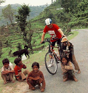 Mountain biking in Garhwal, India.
