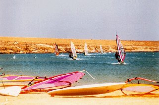 Windsurfers at Golden Beach.