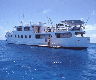 Coral Star with its floating watersports platform.