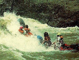 Crashing through rapids.