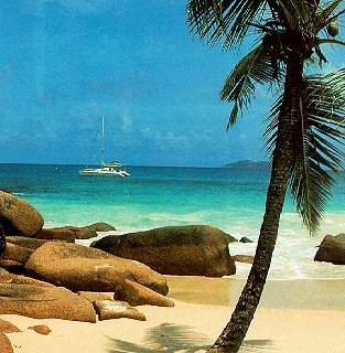 Anchored off the Seychelles.