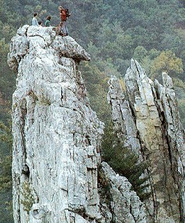 Climbers atop Seneca Rocks.